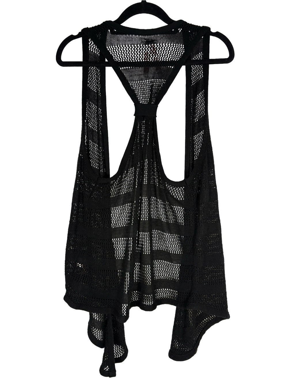 Derek Heart Black Sheer Mesh Open Front Racerback Vest Top Large Y2K